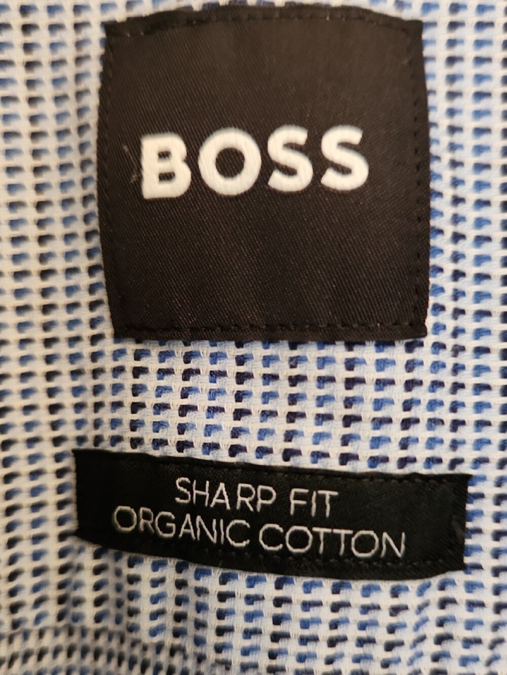 BOSS Men's Pale Blue Micro-Check Dress Shirt